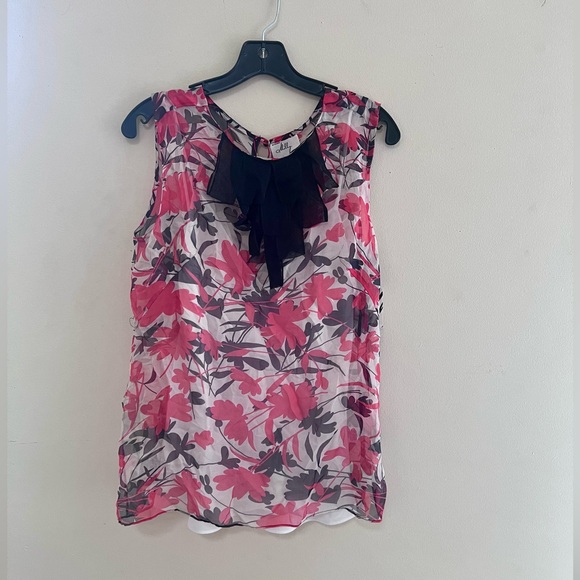 Milly Tops - Milly Pink Floral Blouse with Black Bow NWT